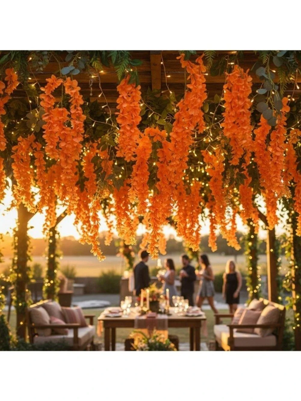 Orange Wisteria Stem 43 Inch Artificial Hanging Flowers Tangerine Silk Wisteria